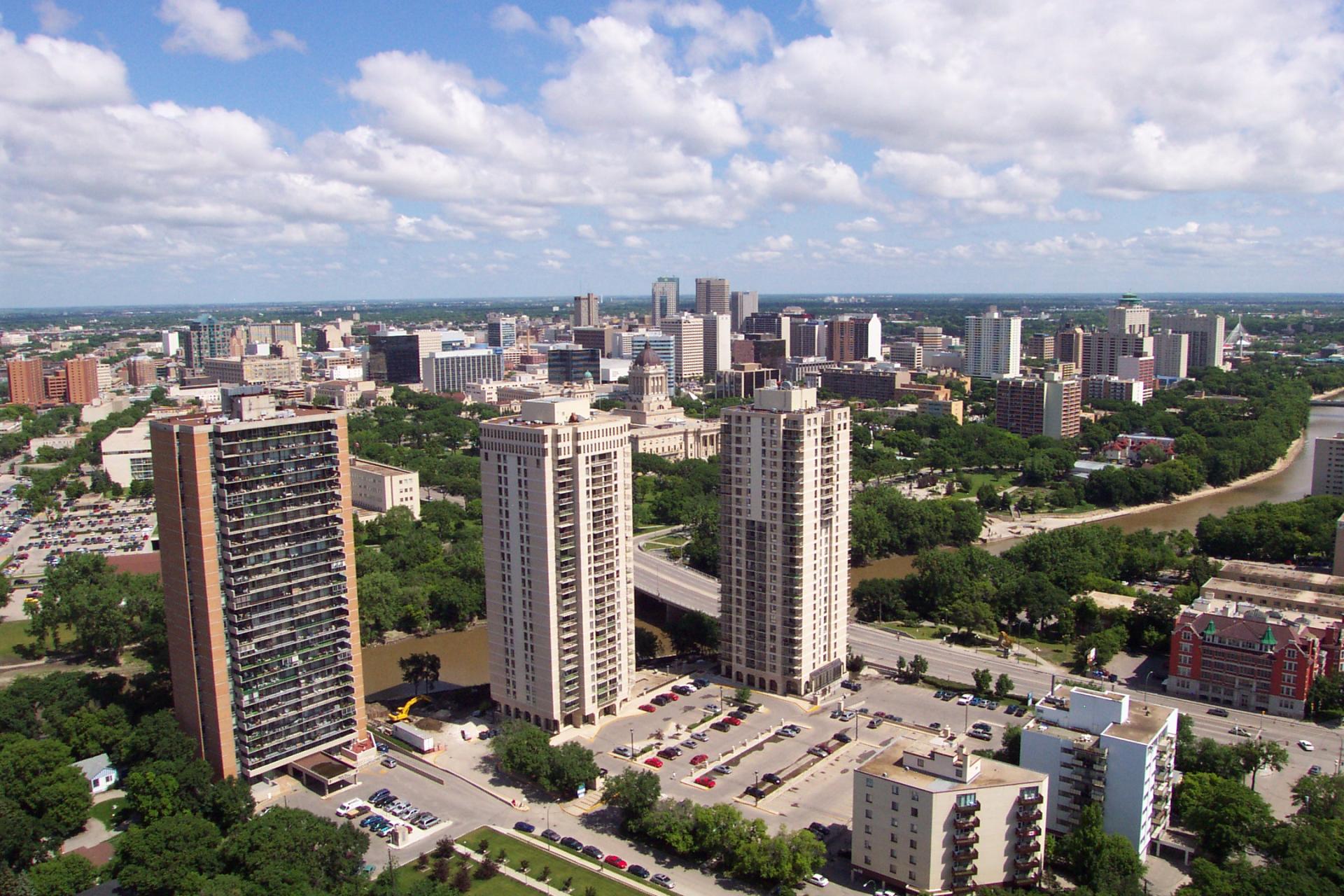 Winnipeg skyline showing three prominent big buildings