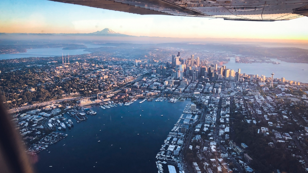 Ariel view of a city in Puget Sound. 