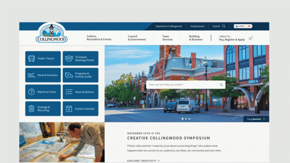 Collingwood website scrolling homepage. 