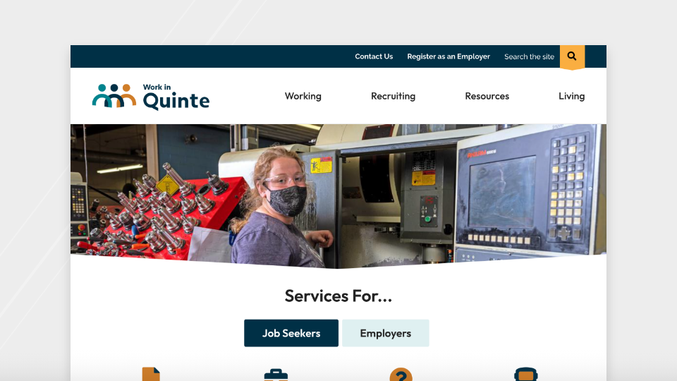 Work in Quinte Website desktop view