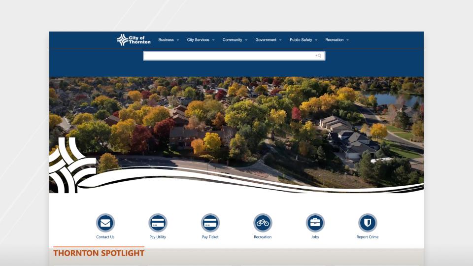 City of Thornton's website, before the redesign