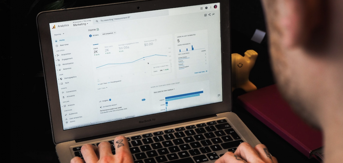 Google Analytics website open on a laptop screen.
