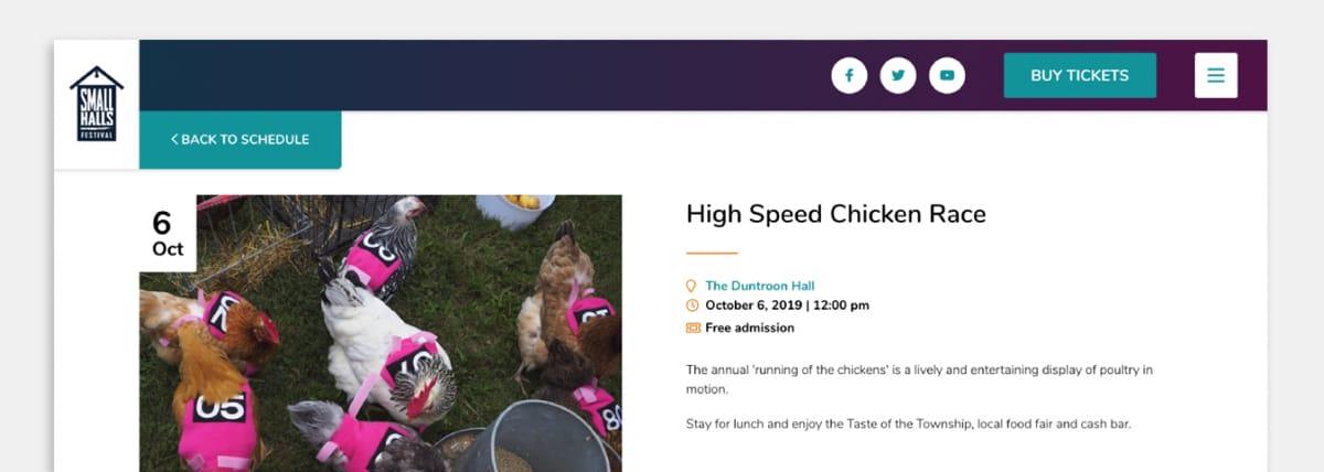 Chicken race event page on website